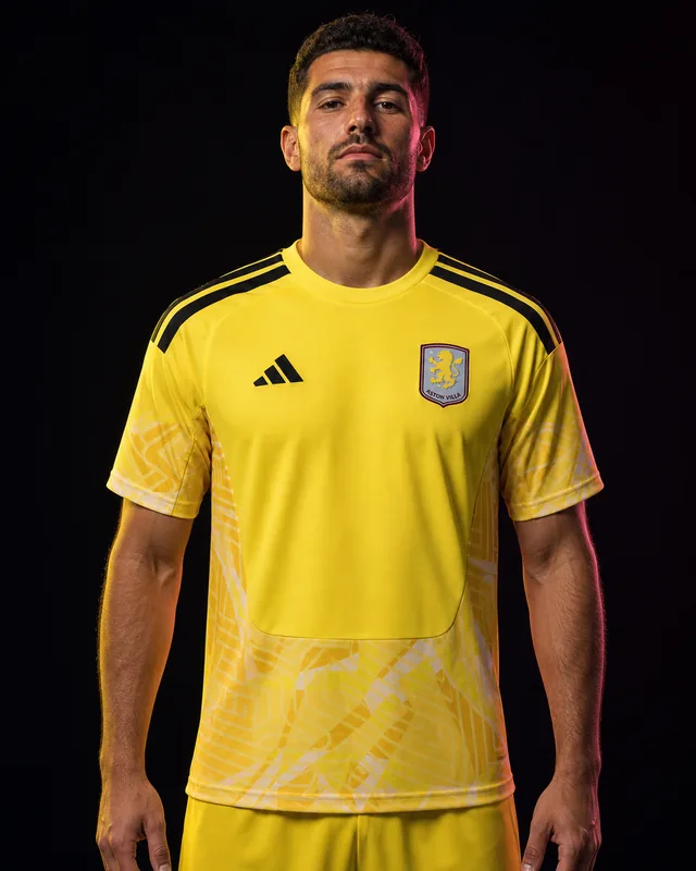 Aston Villa 2026–27 Goalkeeper AI-generated editorial shirt visual on a fictional model, not a product photo