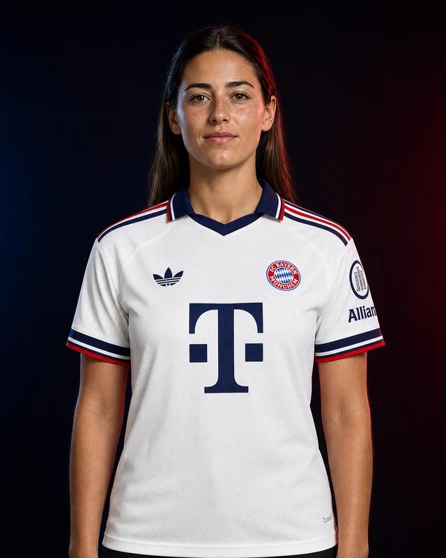 Bayern Munich 2026–27 Away AI-generated editorial shirt visual on a fictional model, not a product photo