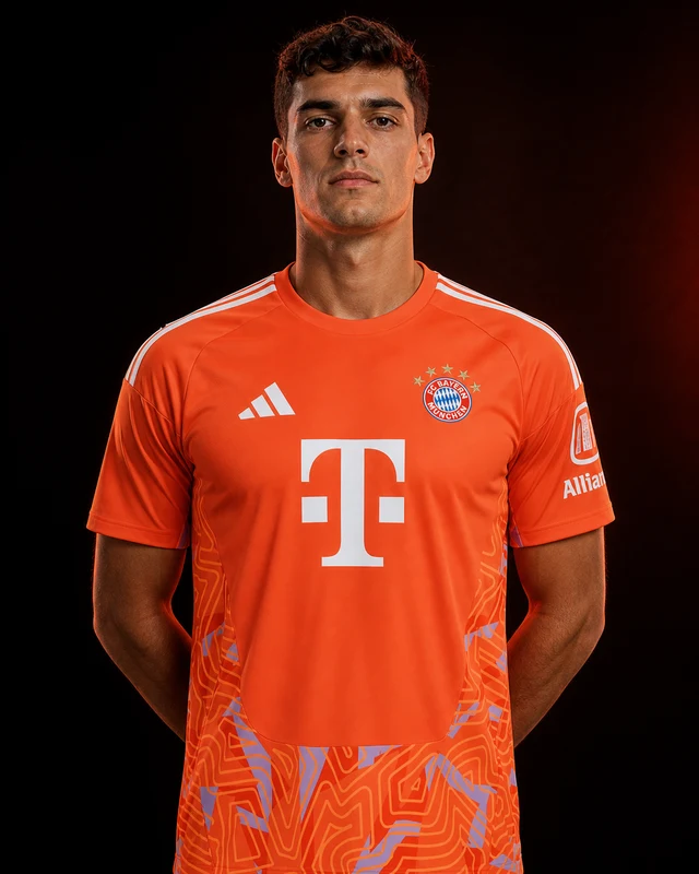 Bayern Munich 2026–27 Goalkeeper AI-generated editorial shirt visual on a fictional model, not a product photo