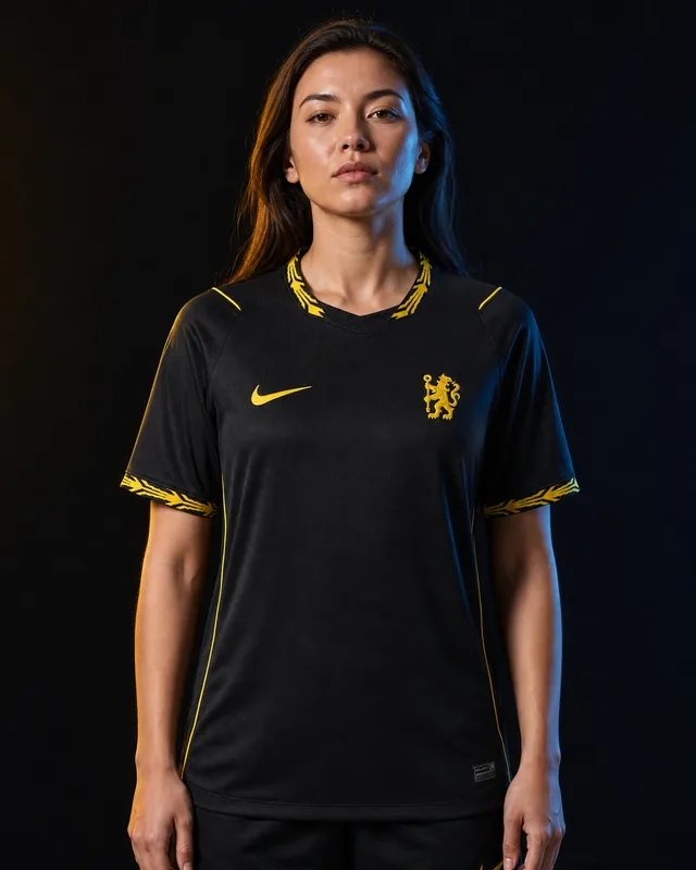 Chelsea 2026–27 Away AI-generated editorial shirt visual on a fictional model, not a product photo