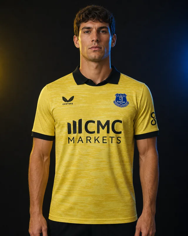Everton 2026–27 Goalkeeper AI-generated editorial shirt visual on a fictional model, not a product photo