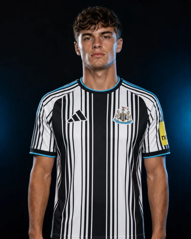 Newcastle United 2026–27 Home AI-generated editorial shirt visual on a fictional model, not a product photo