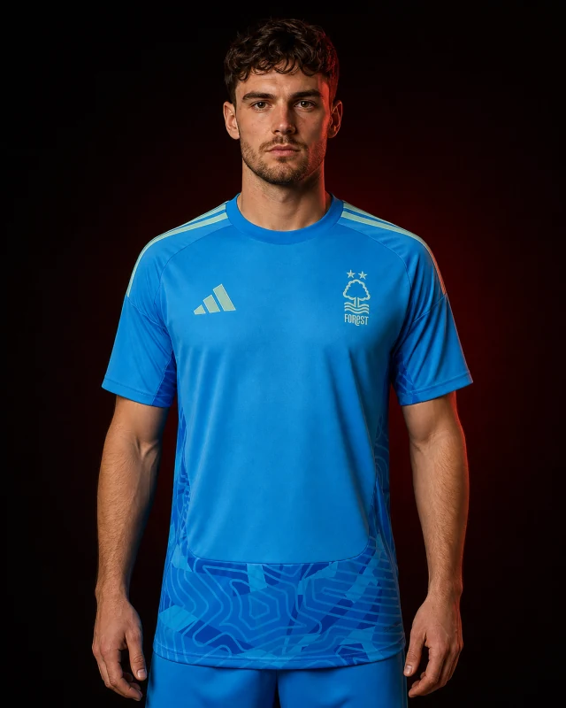 Nottingham Forest 2026–27 Goalkeeper AI-generated editorial shirt visual on a fictional model, not a product photo