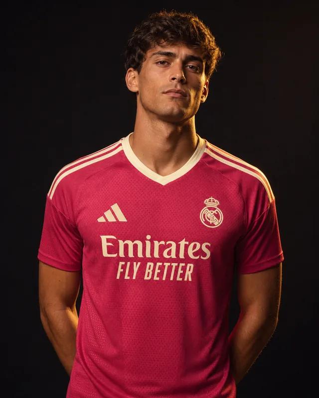 Real Madrid 2026–27 Third AI-generated editorial shirt visual on a fictional male model, not a product photo