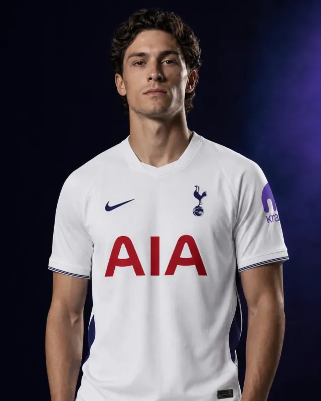 Tottenham Hotspur 2026–27 Home AI-generated editorial shirt visual on a fictional male model, not a product photo