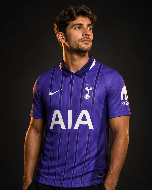 Tottenham Hotspur 2026–27 Third AI-generated editorial shirt visual on a fictional male model, not a product photo